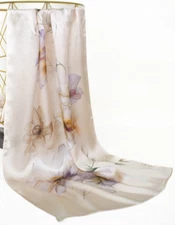 100% Satin Silk Scarf Women neckerchief Shawl Wrap Floral beige yellow blue MQ89