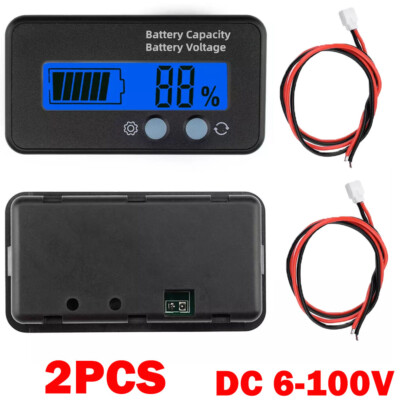 2x Battery Capacity Monitors DC6-100V Battery Meter 12/24/48V Percentage Voltage