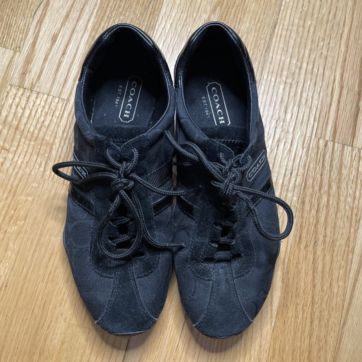 Coach Sneakers Shoes Women's Black Lace Up Canvas Leather Vintage