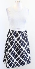 Tabitha Anthropologie Aleida Black White Printed Dress Size 4 Fit and Flare Geo