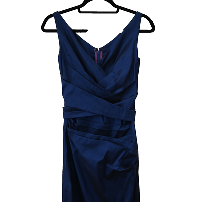 Talbot Runhof Maxi Dress Size 4 Blue Satin V-Neck Sleeveless Formal Evening  Gown