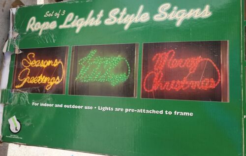 VTG Set 3 Rope Light Style Holiday Signs by Costco Wholesale Christmas Decor - Afbeelding 1 van 2