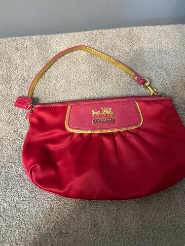 Coach Amanda Pink and Gold Satin Wristlet Purse - Gem