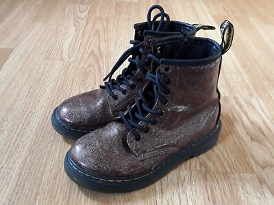 Dr Martens 1460 Glitter J Rose Brown Kids Zip Up Boots Size Uk 12