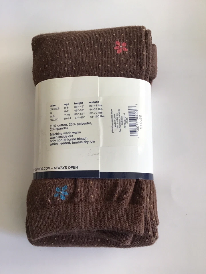 GAP Girls 7-10 Cotton Footless Fun Tights M/L Brown Dots Blue Pink Flowers NEW - Image 2 of 2
