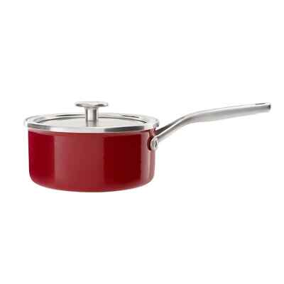 KitchenAid Stahlkern Emaille 16 cm / 1,3 Liter Kochtopf mit Glasdeckel, Empire Rot