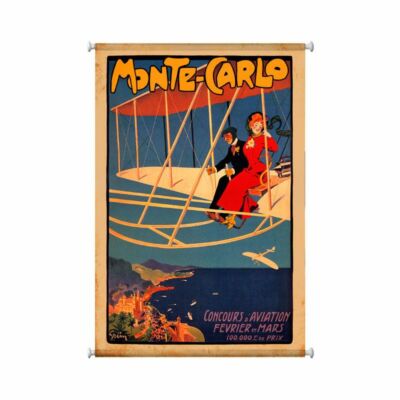 MONTE CARLO AVIATION EUROPEAN TRAVEL POSTER STYLE 38'' WALL HANGING CANVAS PRINT