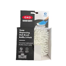 2 PACK OXO Good Grips Soap Dispensing White Dish Brush Head Refills Replacement