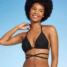 Wild Fable Women's Large (12-14) Triangle Wrap Bikini Top Black