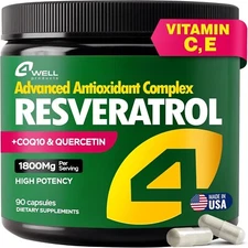 Resveratrol Supplement 1800mg Complex - COQ10 Quercetin Vitamin E Vitamin C -..