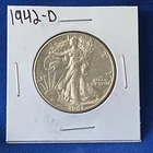 1942-D Silver Walking Liberty Half Dollar, Lightly Toned, XF/AU