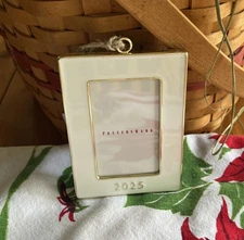 Pottery Barn 2025 Rectangle White Dated Enamel Frame Christmas Ornament NWT