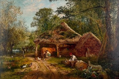 John Henry Dell, Original Ölgemälde, Landschaft - ''Farmyard Labours''