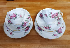 Vintage Paragon Pink Rose Flower Trio tea cup & saucer Side Plate Bone China X 2