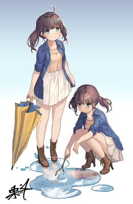 Anime girls original characters twins two women art fan Custom 11x17 Poster