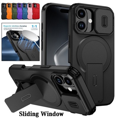 MagSafe Case For iPhone 17e 17 16 15 14 13 Pro Max Stand Slide Camera Lens Cover