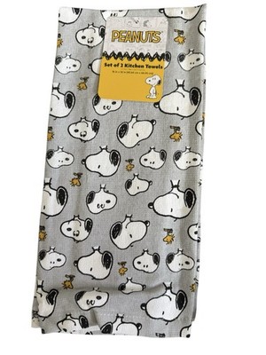 Peanuts Snoopy 2 Pack Kitchen Towels, 16in x 26in Grey