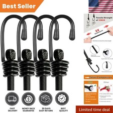 4 Pack Heavy Duty Bungee Cords - 48 Inch Black Straps with J-Hooks