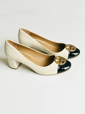 Tory Burch SIZE 7.5 Chelsea two toned ivory black leather pumps - Image 1 of 4