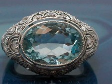 ART DECO BRILLANT AQUAMARIN RING IN 585 WEISSGDOLD GR:51,00 SONDERPREIS T1182