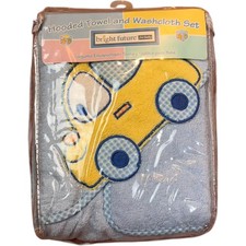 New Bright Future Baby Boy Hooded Towel Washcloth Set 30" x 30"