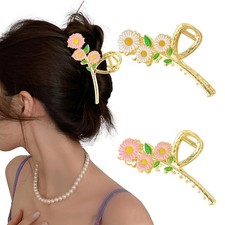 2 PCS Sunflower Metal Hair Clips Cute Pink Claw NonSlip Strong Hold Styling