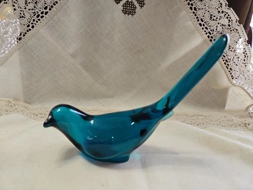 Vintage Fenton Teal Blue Glass Bird 7" Marked