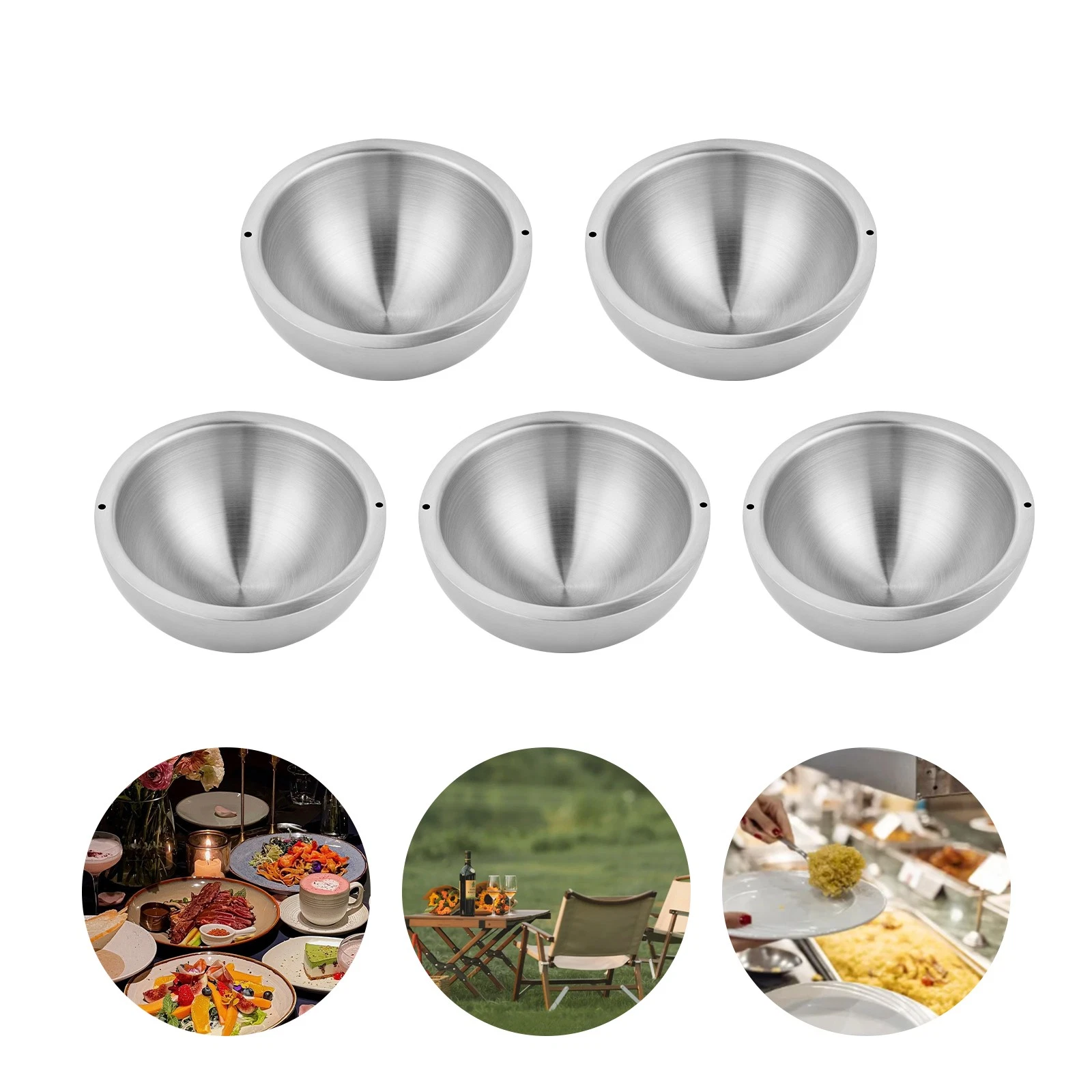 5PCS Stainless Steel Salad Bowl Food 15cm Silver for Food Storage Serving Prep
