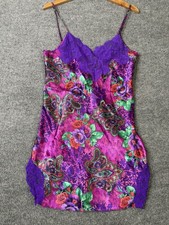 Victoria's Secret Satin Slip Dress Purple Floral Lace Chemise Women's Small