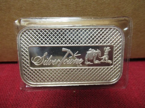 SilverTowne Miner 1 oz. .999% Pure Silver Bullion Art Bar! BU Mint!