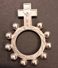 Vintage Silver-Toned Metal Catholic Devotional Finger Rosary Ring Made in Italy
