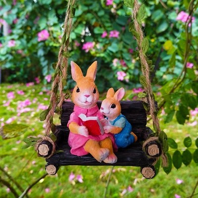 Cute Rabbit Reading Book Sculpture,Resin Craft Easter Birthday Party