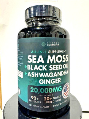 Irish Sea Moss Black Seed Oil Ashwagandha Ginger 20,000mg + 92 Minerals 20+ Etc