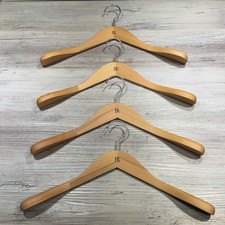 4 Mainetti Banana Republic "BR" Wood Hanger Wide Shoulder Brushed Nickle 17"