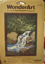  vintage WonderArt 5 x 7 inch Needlepoint Picture Kit.6129 Waterfall