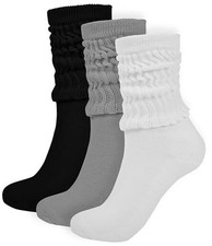 Crew Slouch Socks Women - Retro Scrunch Short Sock - Black White Grey -3 Paris