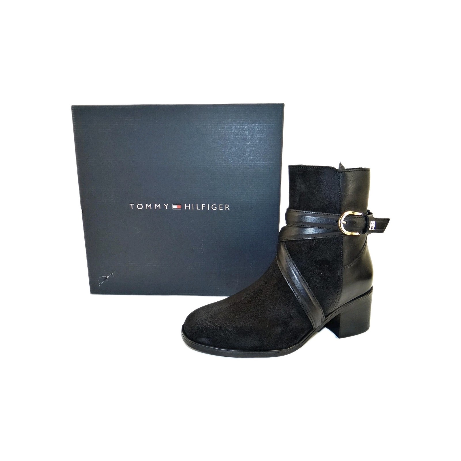 Tommy Hilfiger elevated essential ankle biker boots black heel leather 39 image 2