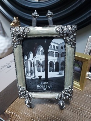 Bombay Photo Frame Enamel Crystal Art Deco Style w/ Easel 3.5 x 5 NEW Open Box