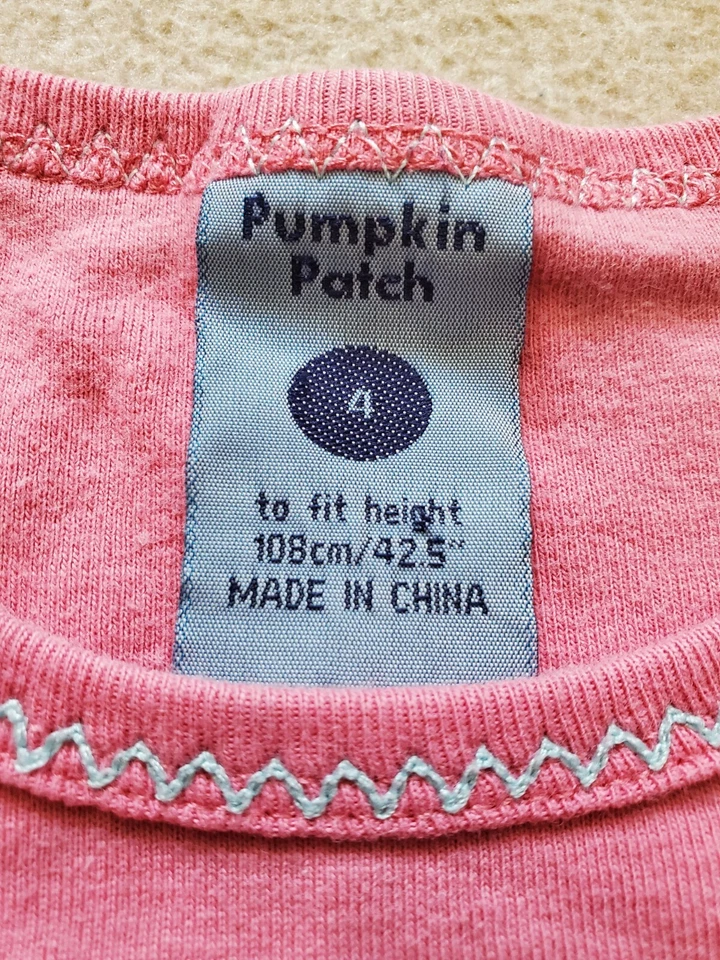 Camiseta rosa abóbora patch criança menina tamanho 4T algodão mangas curtas - Imagem 3 de 4