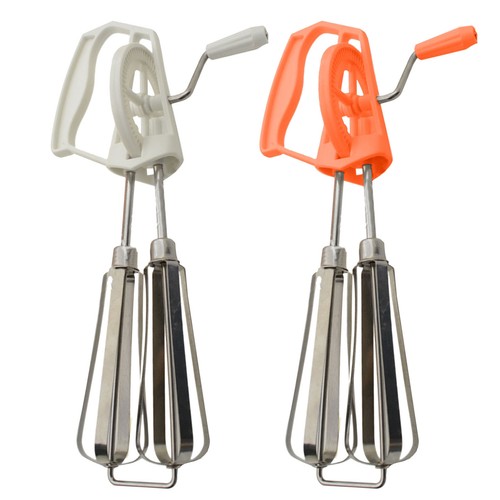 Manual Hand Mixer Stainless Steel Hand Crank Whip Whisk with 2 Mixing Heads