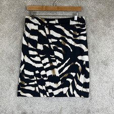 Calvin Klein Skirt Womens 10 Petite Black Beige Pencil Back Zip Stretch- 8688 