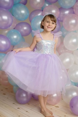 GREAT PRETENDERS KARNEVAL FASCHING PRINCESS PAILETTEN KLEID LILA 128 - 134 NEU