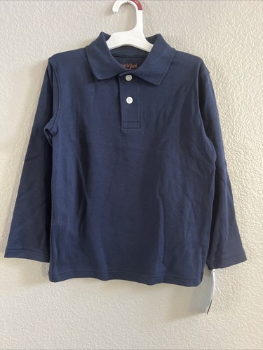 Cat And Jack XS 4/5 Navy Blue Polo long sleeve Shirt School Uniform New - 第 1/4 張圖片