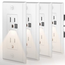 Wall Outlet with Nightlights White Receptacle Warm White LED Wall Plate - 4 Pack