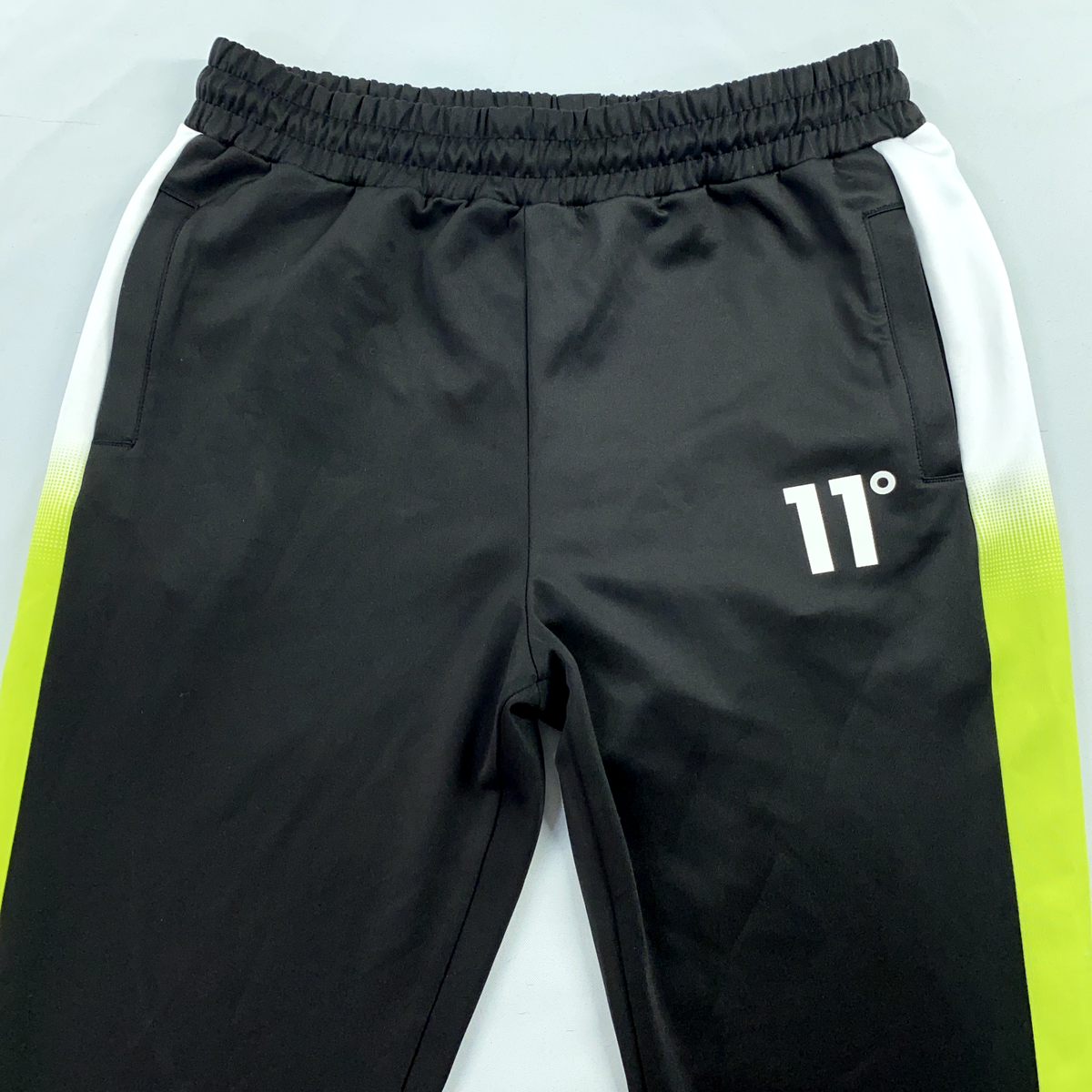 11 Degrees Joggers Mens Large Black Green White Stripe Skinny Zip