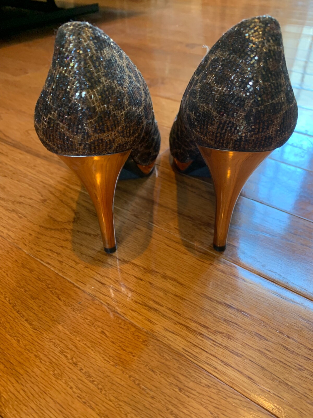 Nine West Brown Leopard Glitter Platform Pumps sz… - image 4