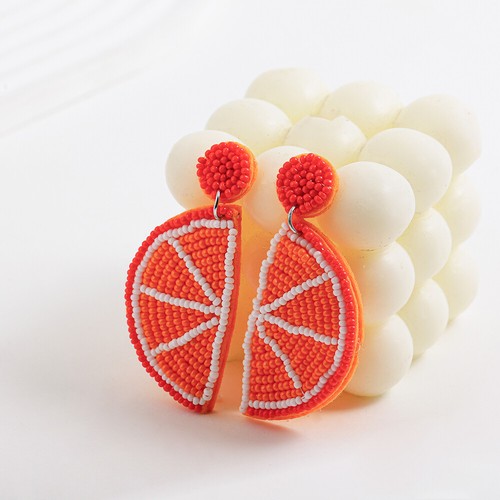 Sweet Summer Fruit Drop Dangle Earrings Handmade Seed Beads Lemon Kiwi Ear Studs - Picture 8 of 26