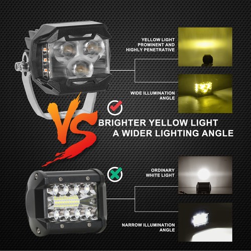Par de cápsulas de barra de luz de trabajo LED de 3"" ámbar niebla conducción tirador lateral todoterreno + cable - Imagen 6 de 12