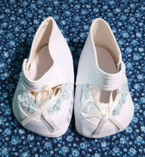 Vintage Soft Vinyl Doll Baby Shoes Blue Lace 89 mm x 55 mm