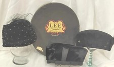 Lee New York Black Oval Hat Box Antique Art Deco 3 Velour Hats Picardy France